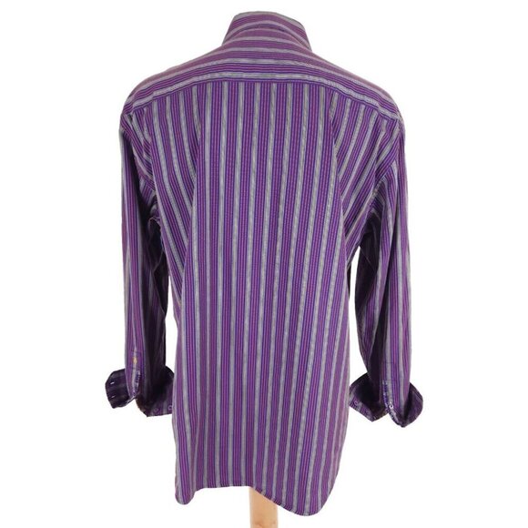 Robert Graham Cotton Embroidered LS Shirt Size XL Mens Cotton Purple Stripe - Picture 6 of 13